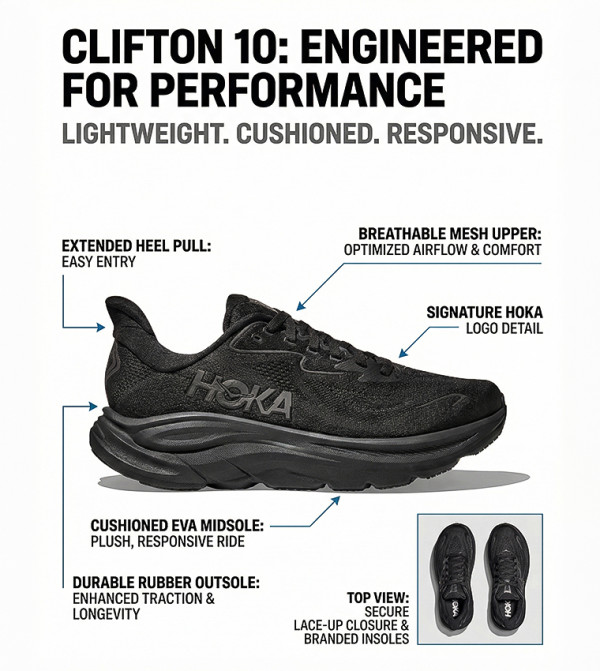 هوكا هوكا - أسود أحذية الجري