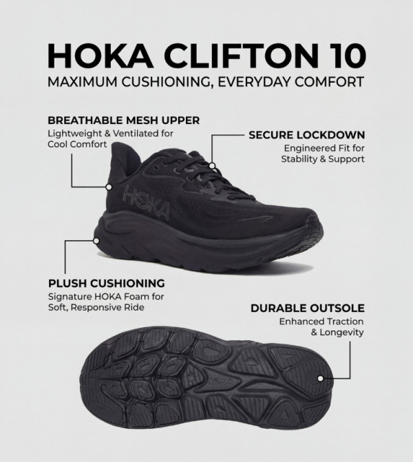 هوكا هوكا - أسود أحذية الجري