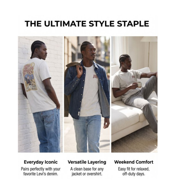 Levi's  Casual T-Shirts - Grey Round Neck T-Shirts