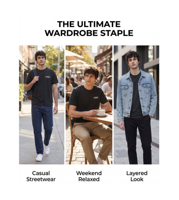 Levi's  Casual T-Shirts - Black Round Neck T-Shirts