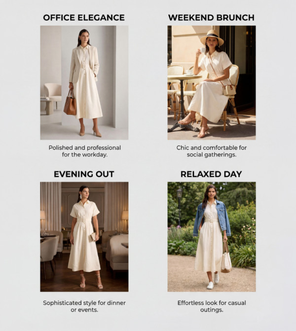 فوريفر نيو  warm-hues-w - كريمي  Shirt & T-Shirt Dresses