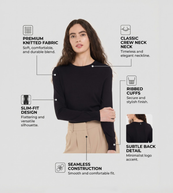 BCBG  Sweaters & Cardigans - Black Round Neck Sweaters