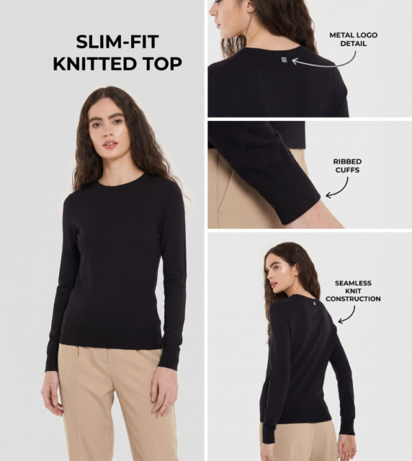 BCBG  Sweaters & Cardigans - Black Round Neck Sweaters