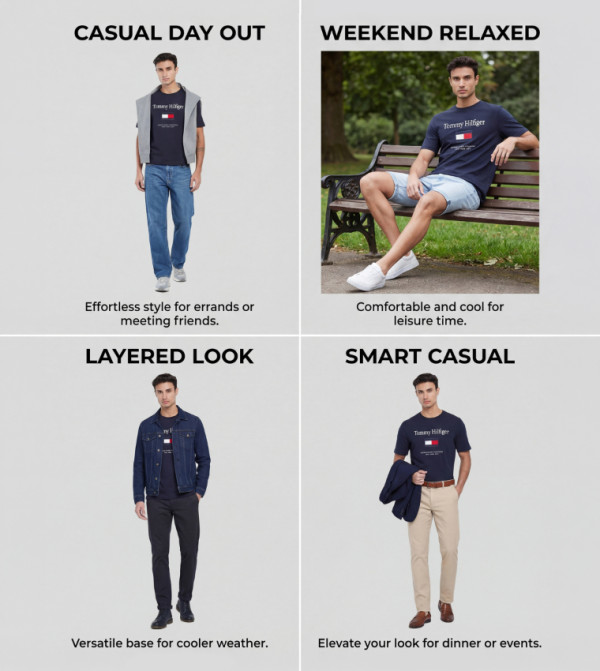 Tommy Hilfiger  Clothing - Navy Round Neck T-Shirts