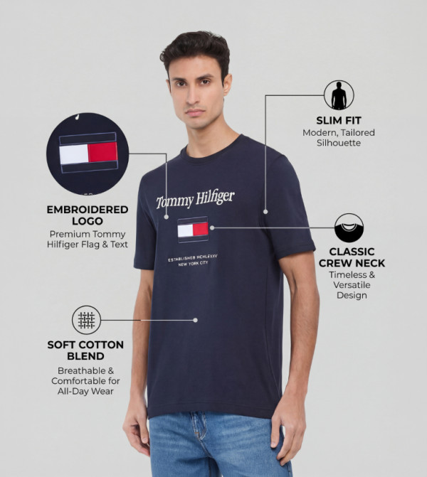 Tommy Hilfiger  Clothing - Navy Round Neck T-Shirts