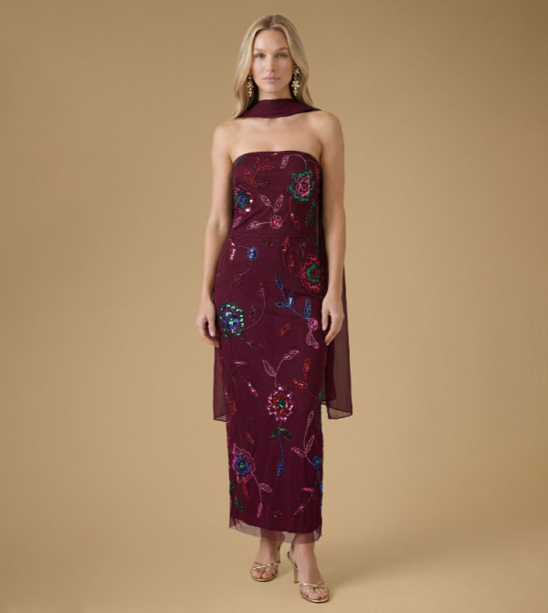 اويسيس   modest-dressing - بورغندي Midi Dresses
