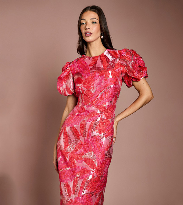 Coast  statement-sleeve-babydoll - Red Midi Dresses