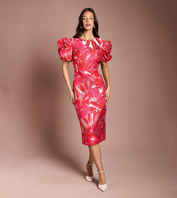 Coast  statement-sleeve-babydoll - Red Midi Dresses