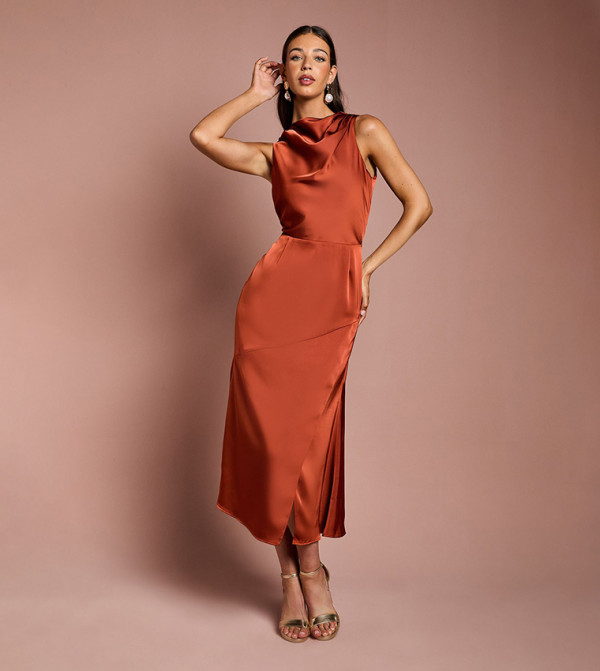 Coast satin-going-out - Brown Midi Dresses