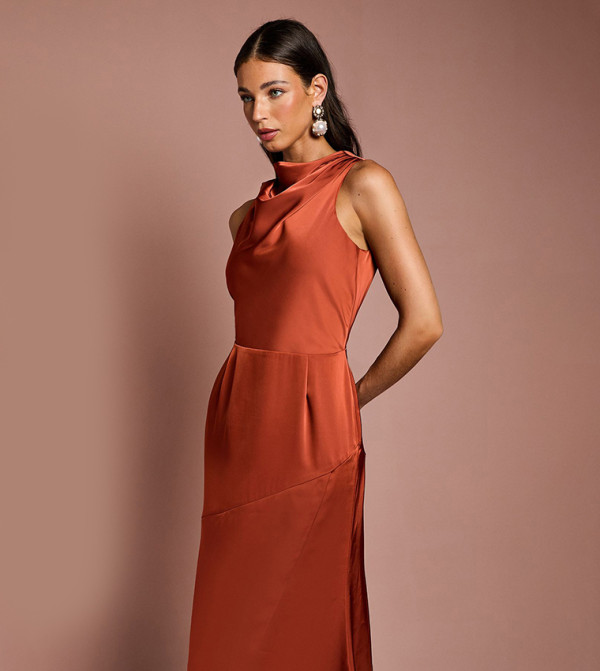 Coast satin-going-out - Brown Midi Dresses