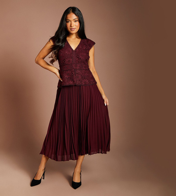 Coast peplum-play - Wine Midi Dresses