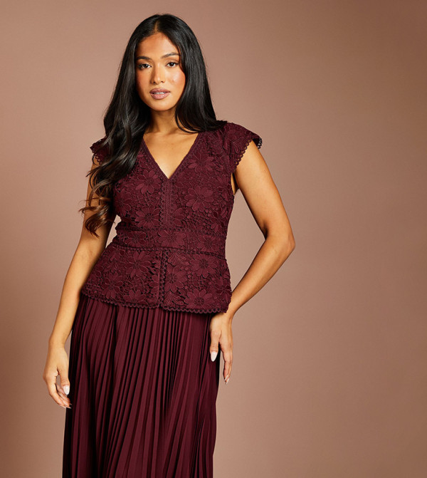 Coast peplum-play - Wine Midi Dresses
