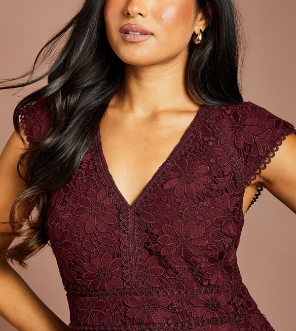 Coast peplum-play - Wine Midi Dresses