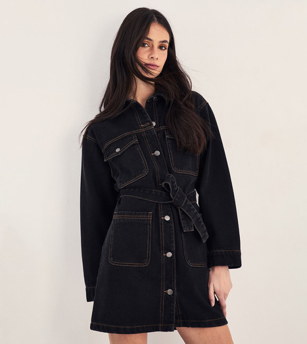 ناستي غال denim-obsessed - أسود Shirt & T-Shirt Dresses