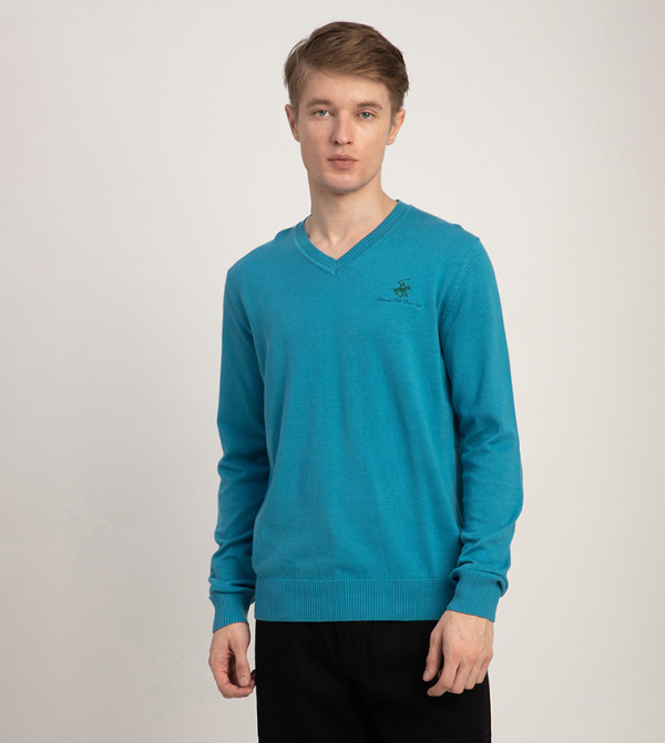 بيفرلي هيلز بولو كلوب  سترات بياقة V  - أزرق Sweaters