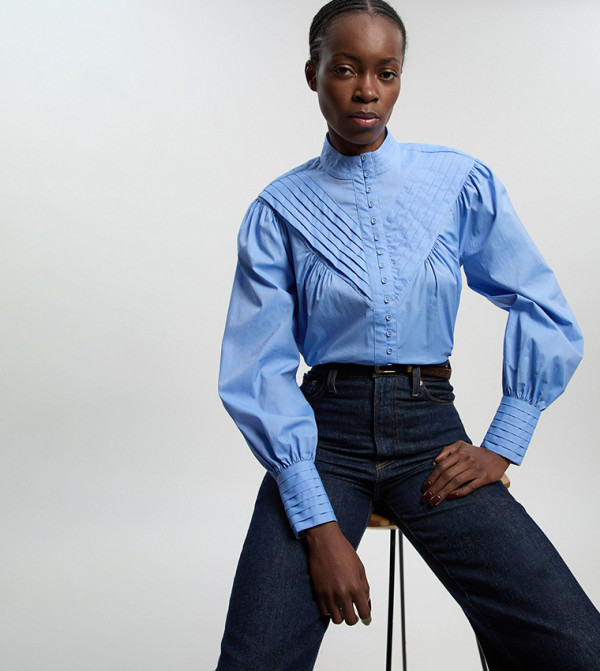 Karen Millen  statement-sleeve-babydoll - Blue Casual Tops