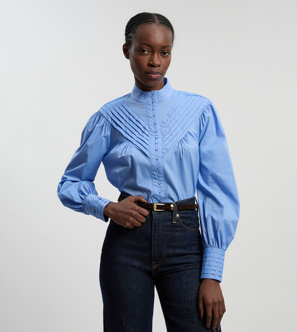 Karen Millen  statement-sleeve-babydoll - Blue Casual Tops