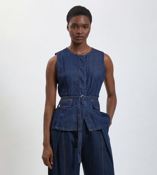 كارن ميلين  توبات بلا أكمام  - أزرق Sleeveless Tops