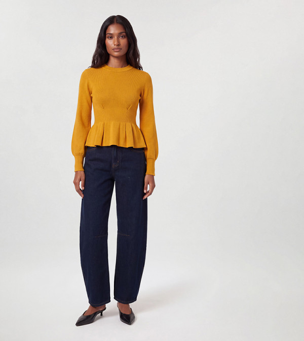 كارن ميلين  peplum-play - أصفر Round Neck Sweaters