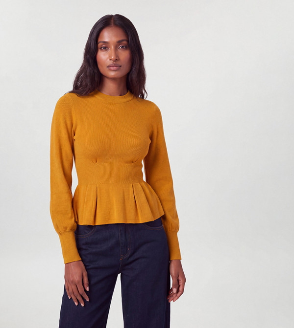 كارن ميلين  peplum-play - أصفر Round Neck Sweaters