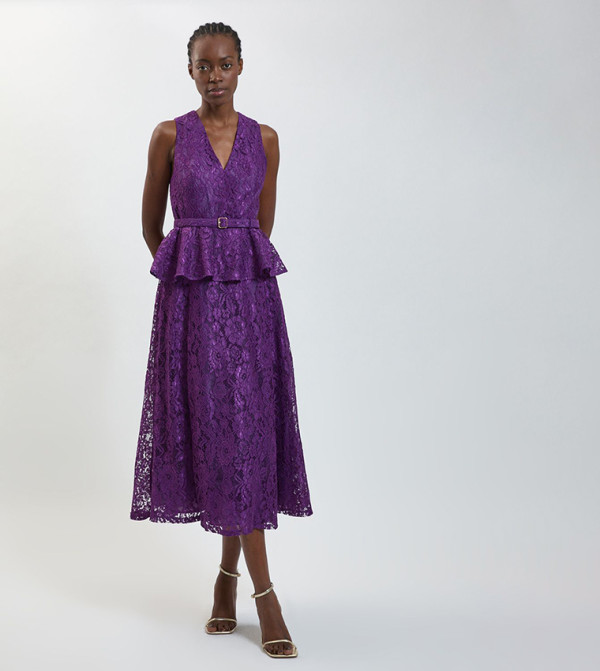 كارن ميلين  peplum-play - بنفسجي  Midi Dresses