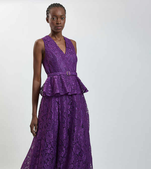 كارن ميلين  peplum-play - بنفسجي  Midi Dresses