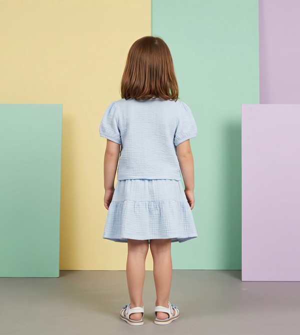 BABIES & MORE cobalt-and-ochre - Blue Tops and Skirts