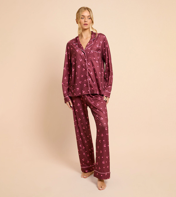 بوهو ملابس نوم - بني محمر Pyjama Set