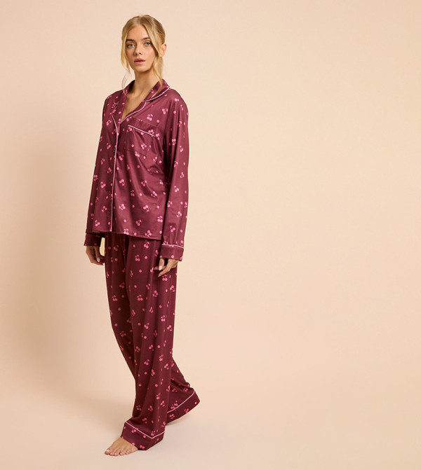 بوهو ملابس نوم - بني محمر Pyjama Set