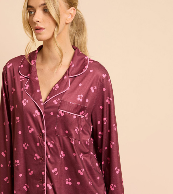 بوهو ملابس نوم - بني محمر Pyjama Set