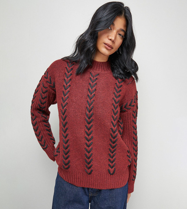 ويرهاوس ويرهاوس - أحمر Round Neck Sweaters