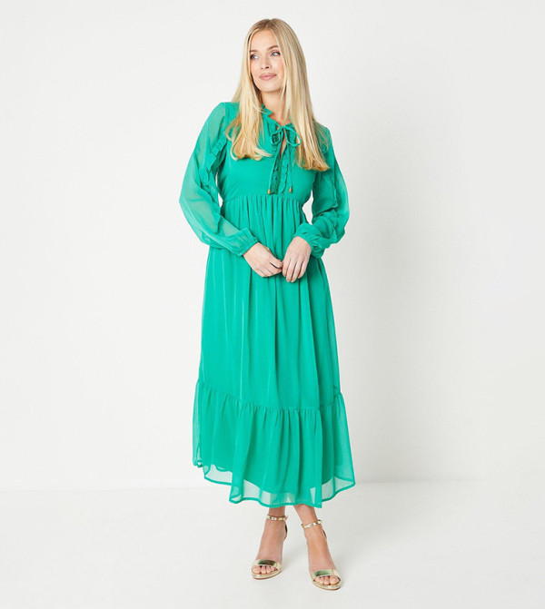 Wallis - Express  statement-sleeve-babydoll - Green Midi Dresses