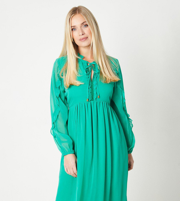 Wallis - Express  statement-sleeve-babydoll - Green Midi Dresses