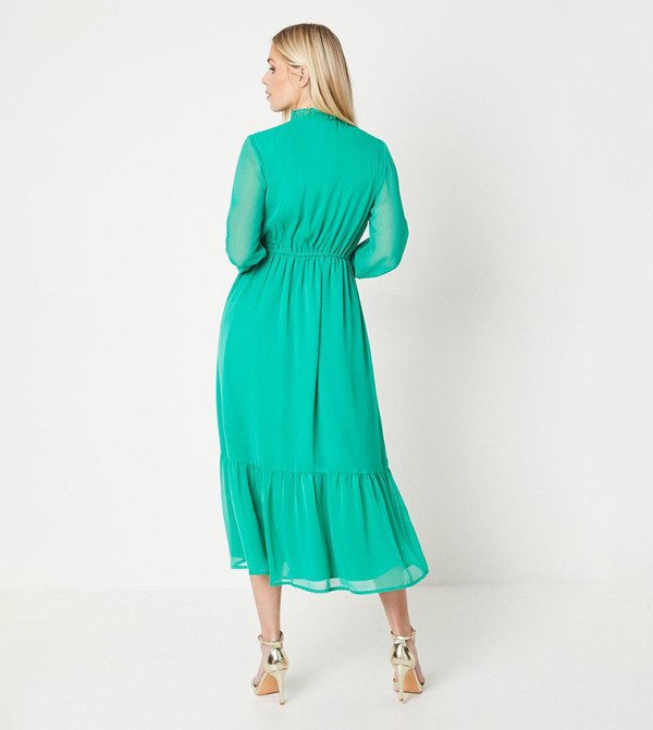 Wallis - Express  statement-sleeve-babydoll - Green Midi Dresses