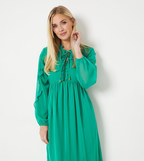 Wallis - Express  statement-sleeve-babydoll - Green Midi Dresses
