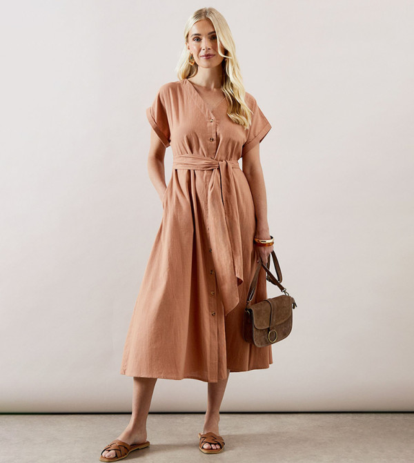 واليس   - بني  فساتين كاجوال