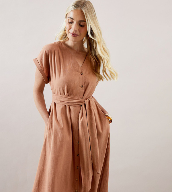 واليس   - بني  فساتين كاجوال