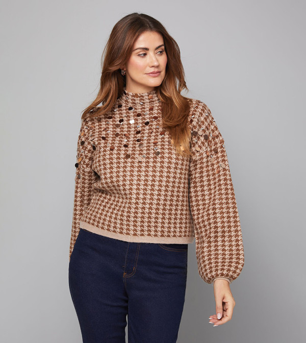 Wallis  Sweaters - Brown Turtle neck Sweaters