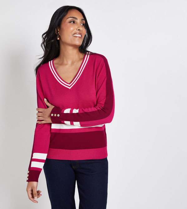 Wallis Sweaters - Pink V-neck Sweaters