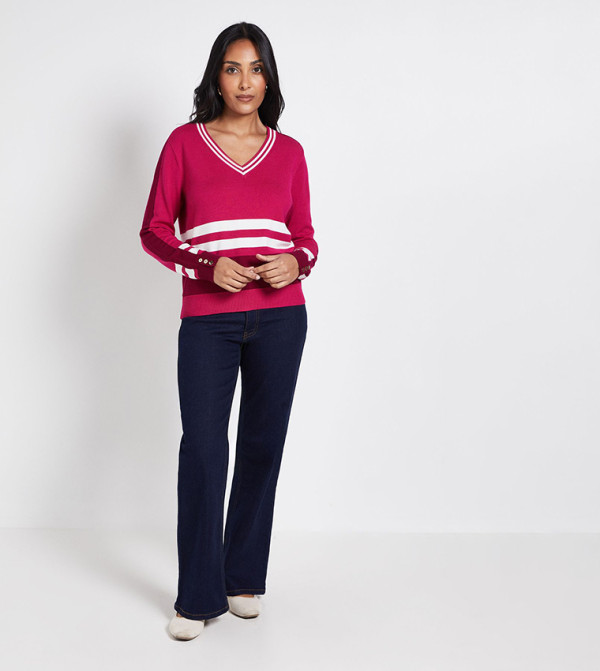 Wallis Sweaters - Pink V-neck Sweaters