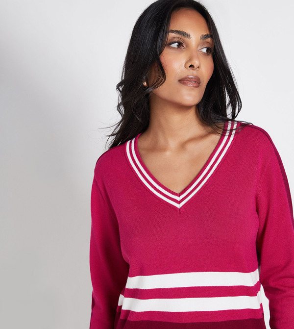Wallis Sweaters - Pink V-neck Sweaters