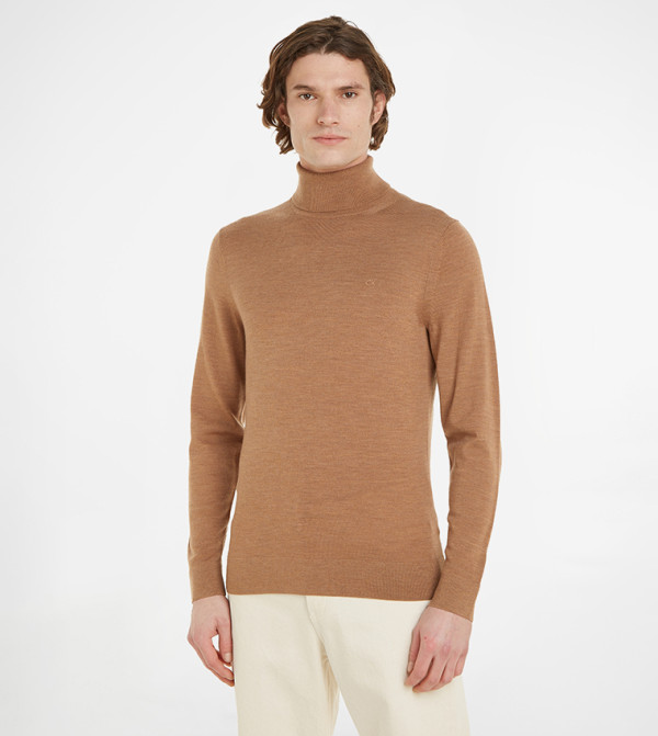 كالفين كلاين سترات بياقة السلحفاة - بني Turtle neck Sweaters