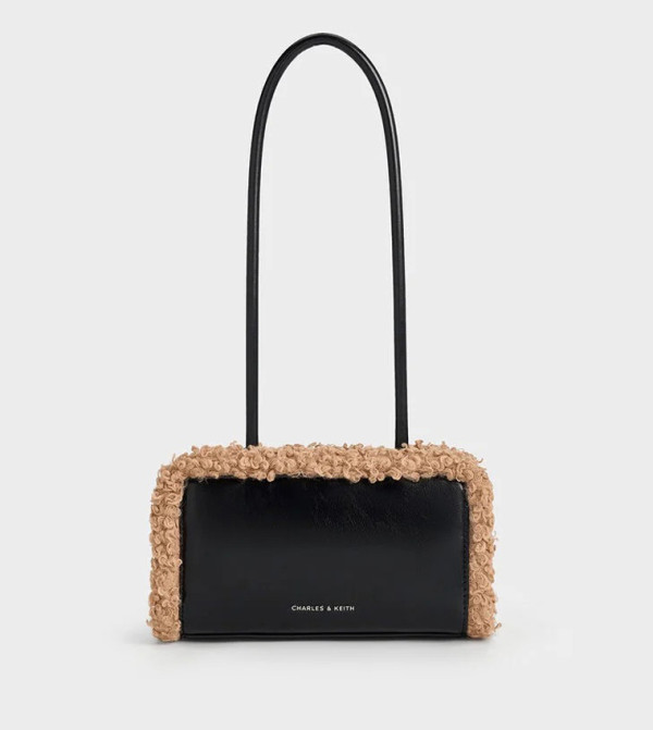 Charles & Keith Logo Detail Fur Trim Shoulder Bag