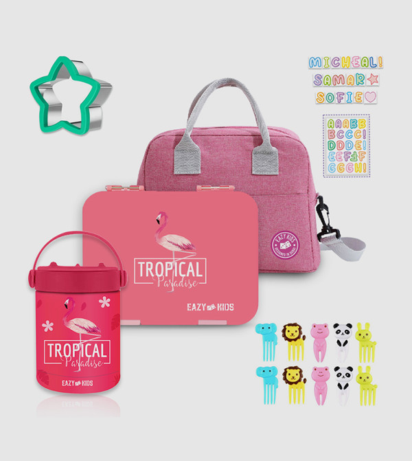 ايزي كيدز  طقم حقيبة الغداء - وردي طقم حقيبة الغداء
