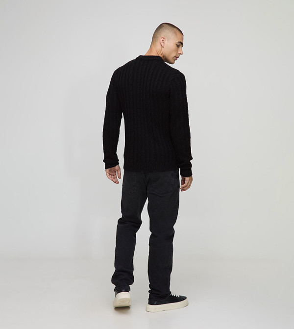بوهو مان  سترات و كارديغانات  - أسود Round Neck Sweaters