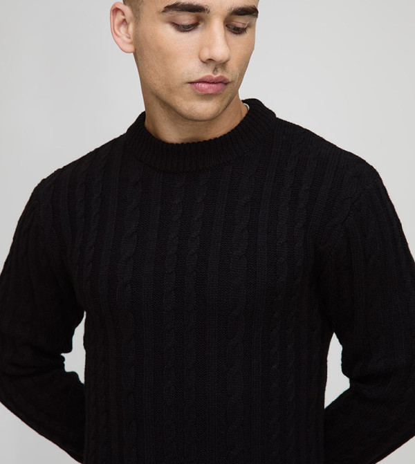 بوهو مان  سترات و كارديغانات  - أسود Round Neck Sweaters
