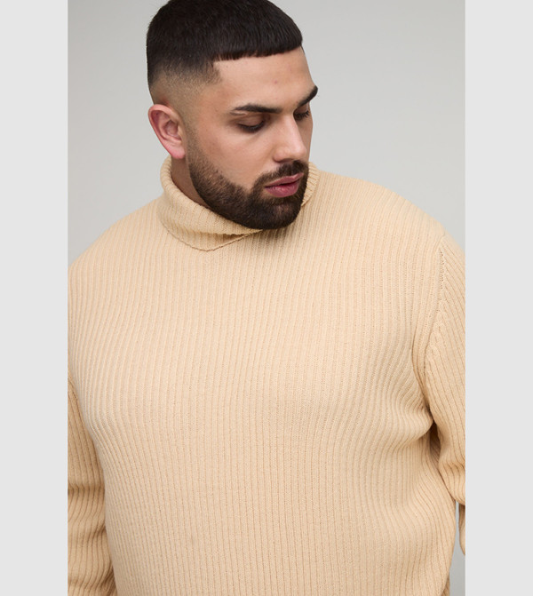 بوهو مان  سترات بياقة السلحفاة  - رملي  Turtle neck Sweaters