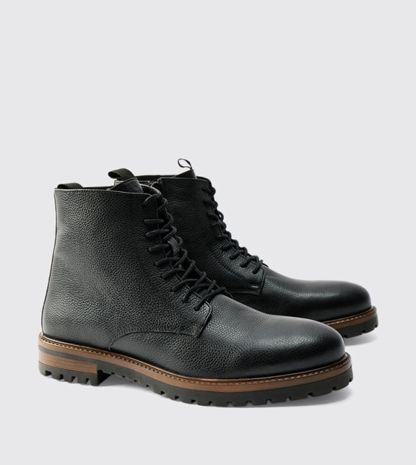boohooMAN  Boots - Black Lace up Boots