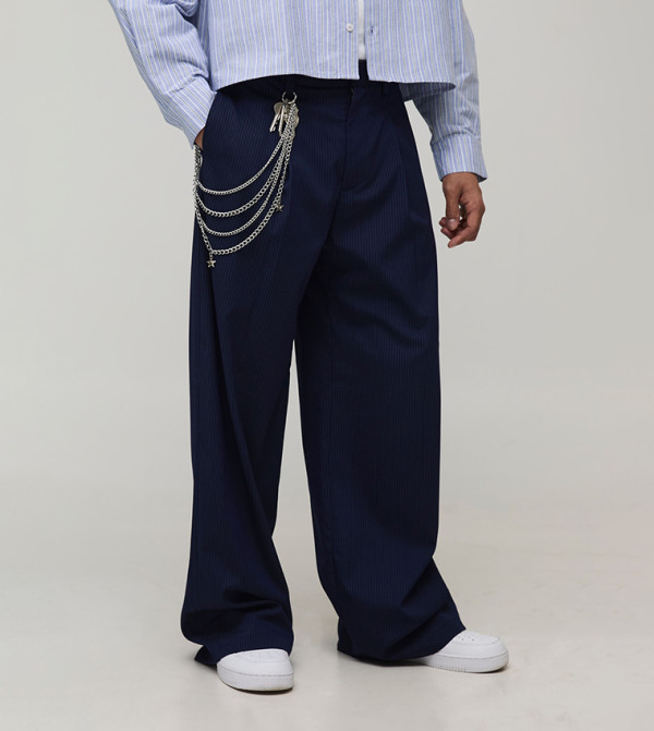 boohooMAN  - Navy Casual Pants