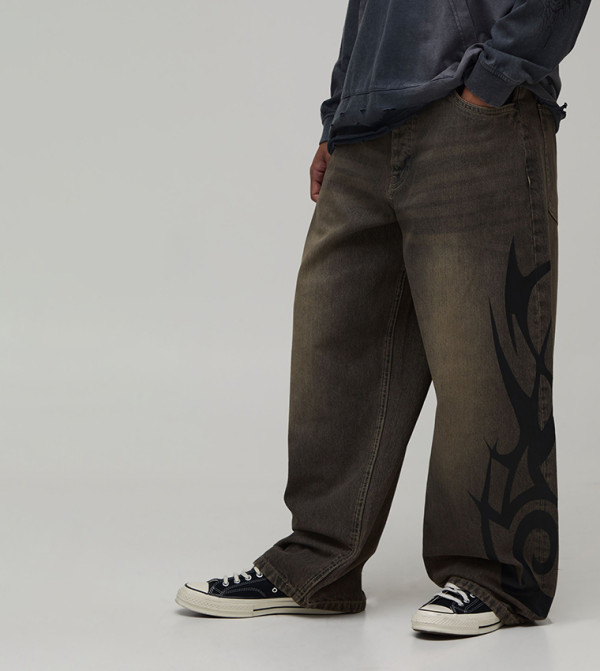 boohooMAN  Jeans - Brown Relaxed Jeans